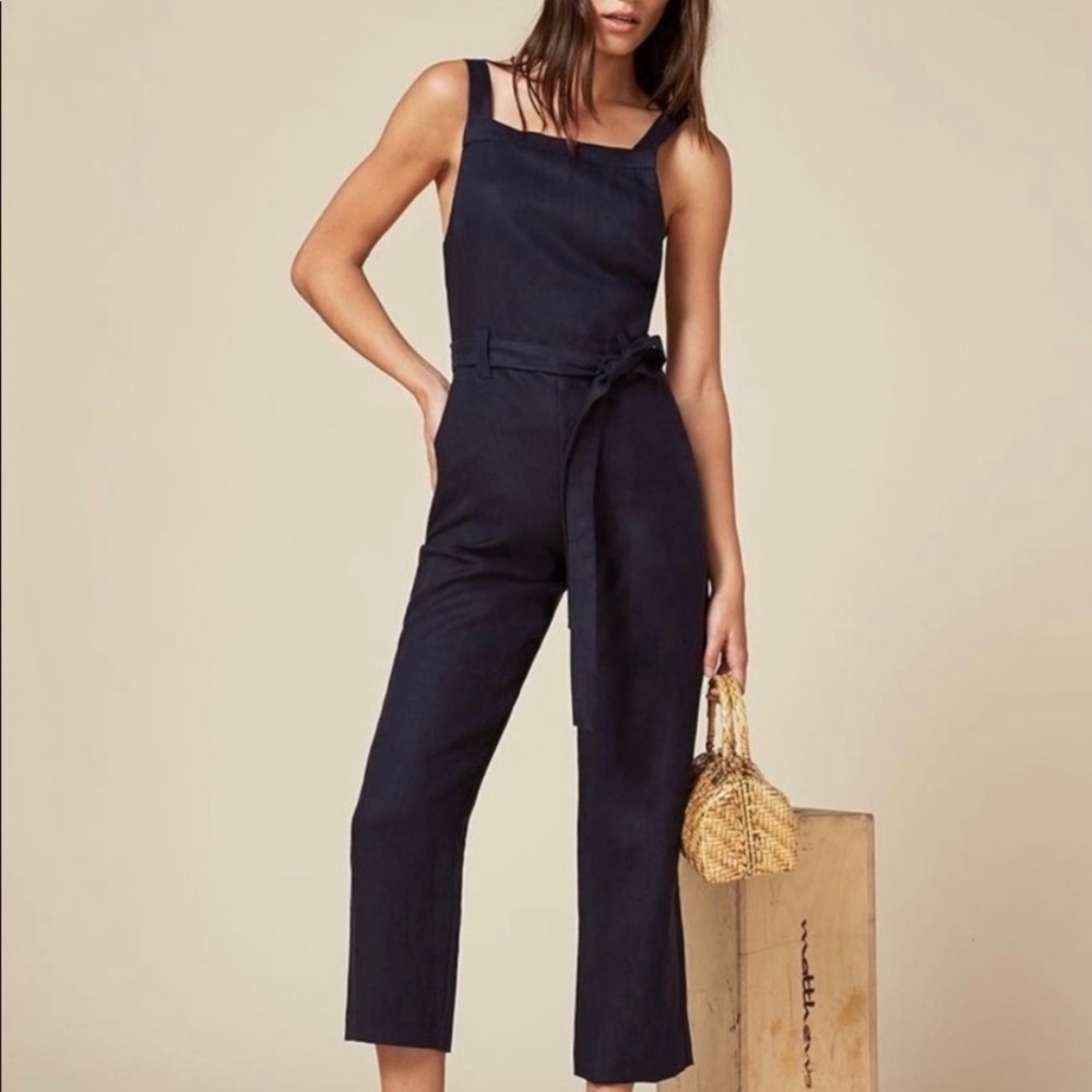 Reformation Black Linen Lunna Jumpsuit